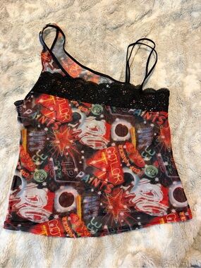 RARE 🔥 Miss Billet Doux Sheer Mesh Asymmetrical Tank